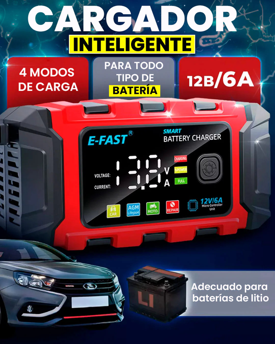 CARGADOR INTELIGENTE PARA VEHICULOS🏍️🚕